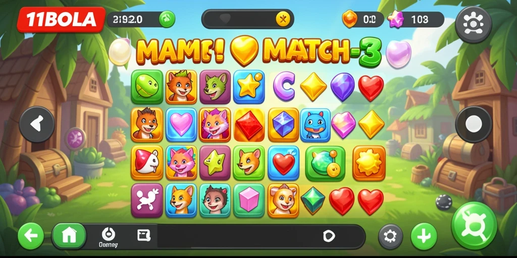 Tampilan gameplay seru Match-3 di 11BOLA.