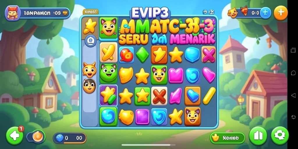 Screenshot gameplay EVIP3 yang menunjukkan aksi Match-3 yang seru.
