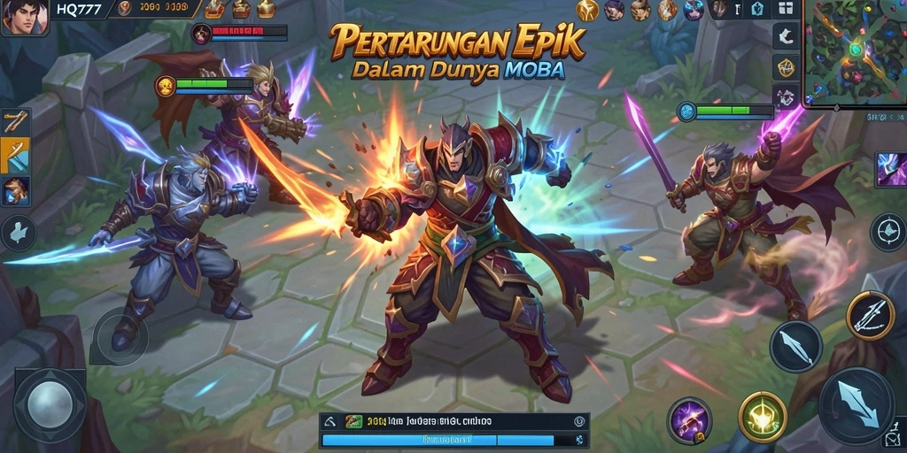 Screenshot gameplay menunjukkan pertarungan tim seru dalam HQ777.