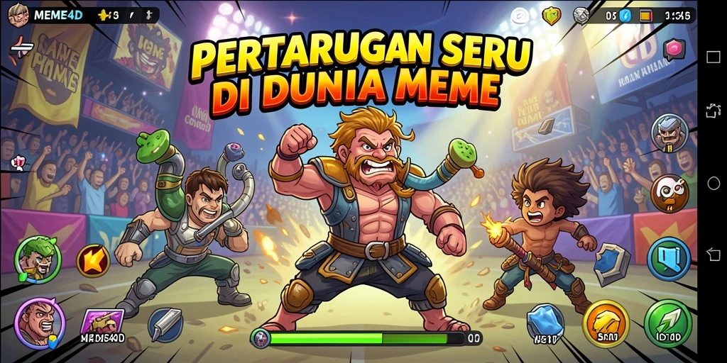 Tampilan menarik dari gameplay MEME4D dengan karakter meme bertarung.