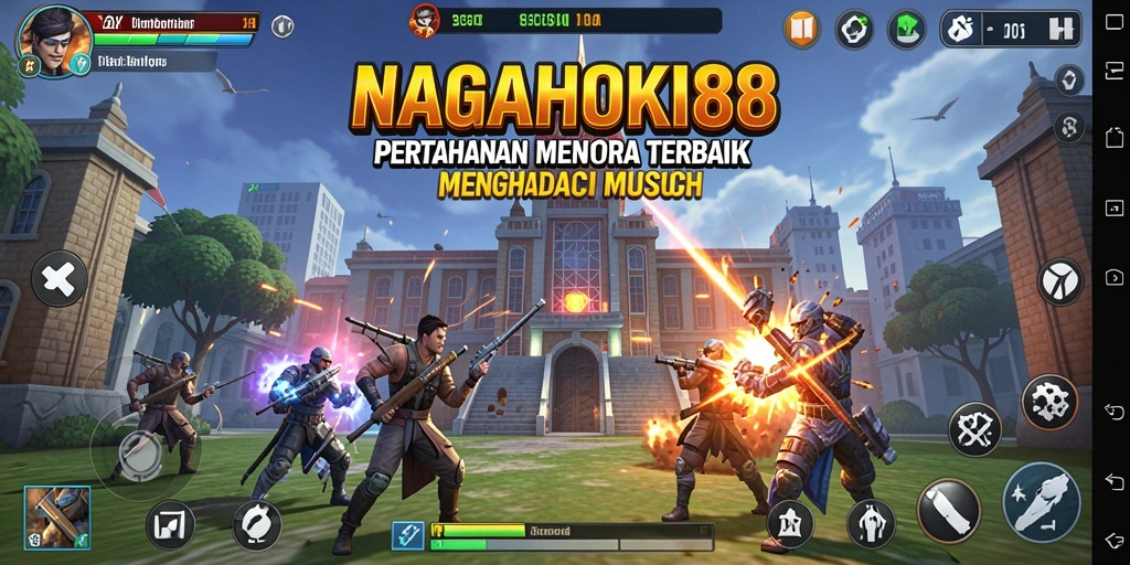 Gameplay seru NAGAHOKI88 dengan menara menjulang menghadapi gelombang musuh.