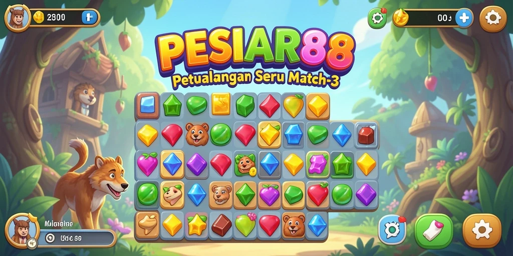 Screenshot dari gameplay PESIAR88 yang menampilkan serunya pertandingan Match-3.