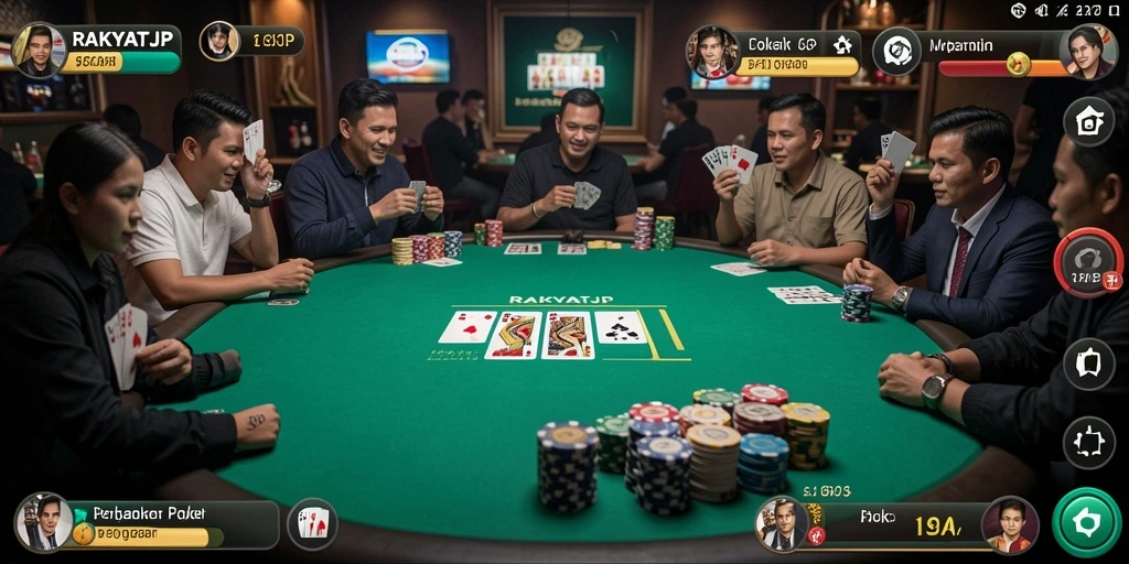 Screenshot RAKYATJP menampilkan pemain beraksi dalam permainan Poker seru.