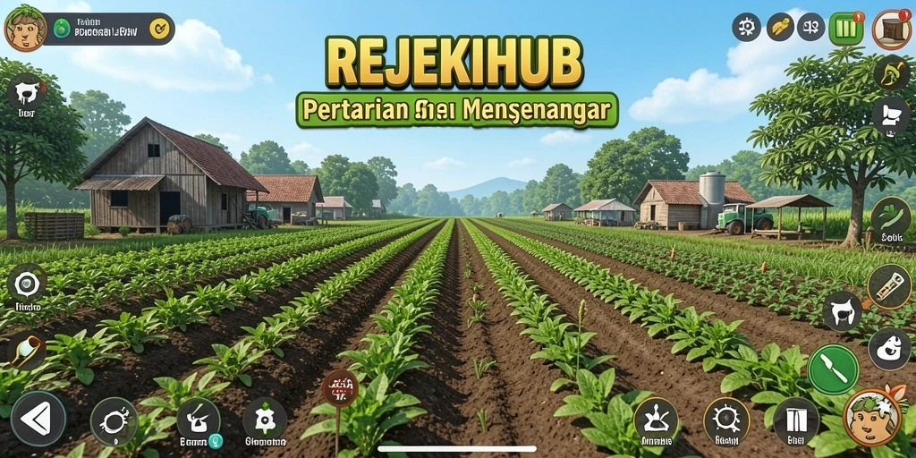 Tampilan gameplay REJEKIHUB yang menggambarkan aktivitas pertanian.